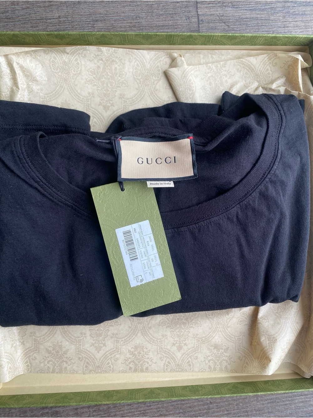 Gucci Black Crewneck Tee with Green and Red Stripe - Picture 3 of 4